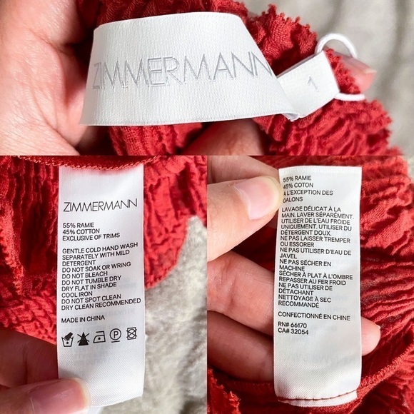 Zimmermann Top Veneto Off-Shoulder Draw Gauze Shell Crinkle Vacation Clay 1 NWT - Picture 6 of 9
